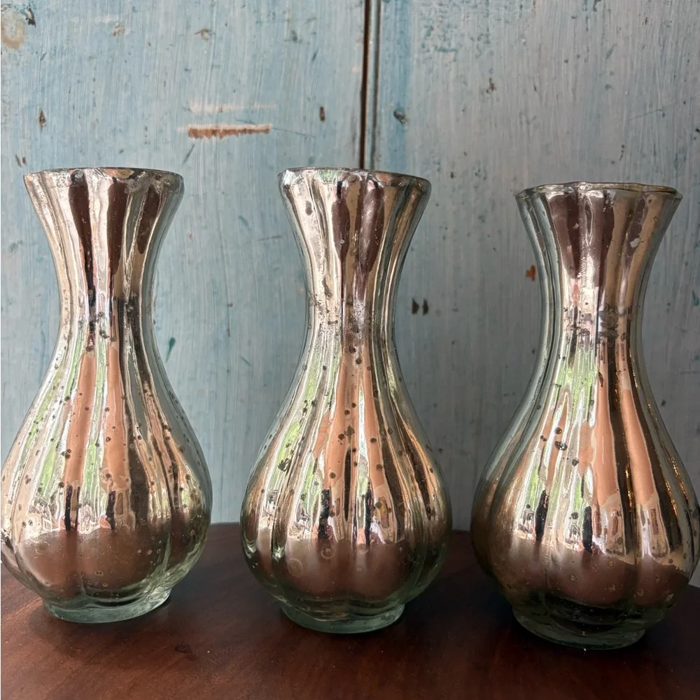 (3) Pretty Silver Mercury Glass Vases Set - Picture 11 of 13